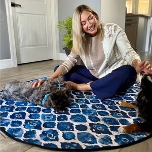 Blue and White Pet and Kid friendly Patterned Entry Mat Designed to Absorb